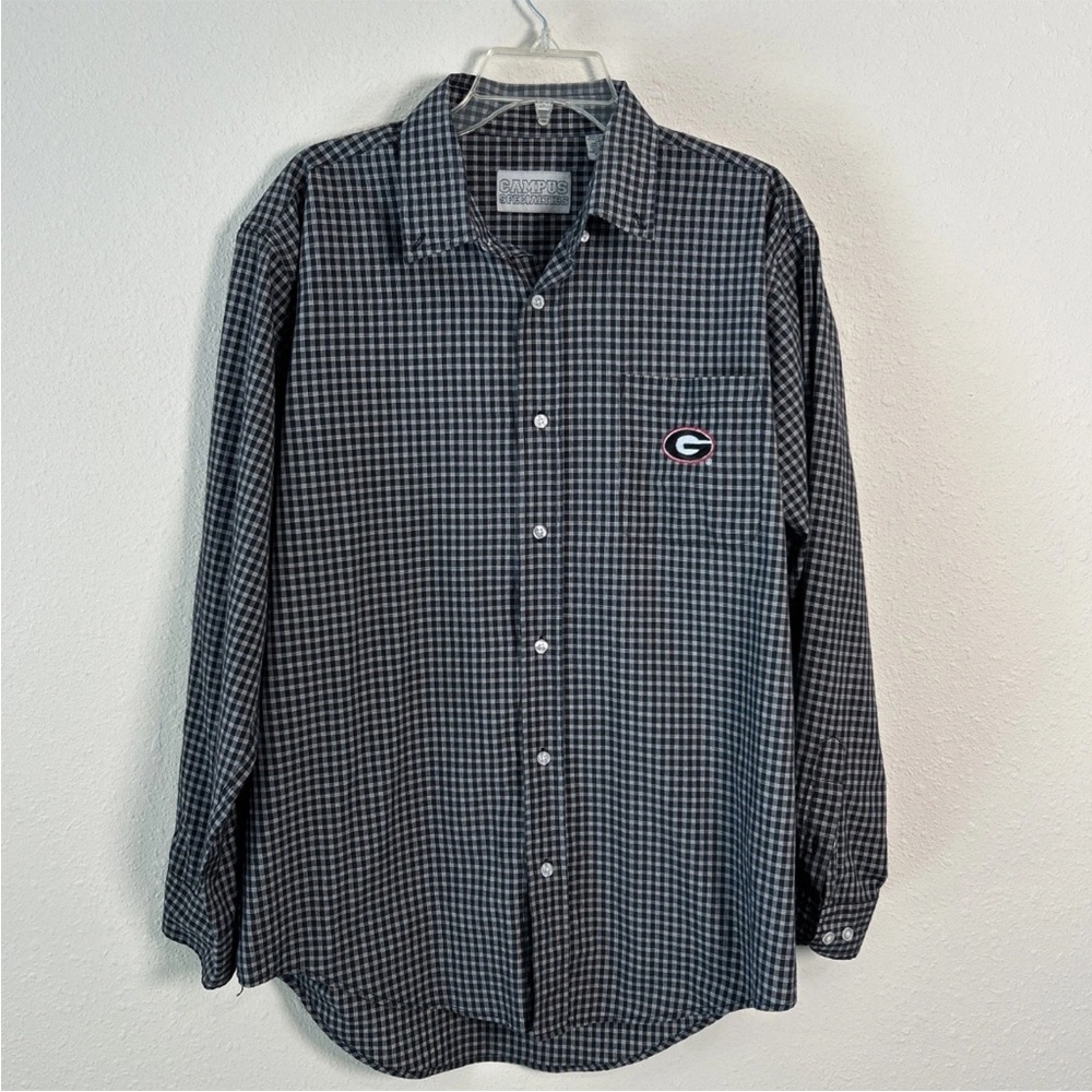 Georgia Bulldogs Shirt Mens Lg Gray Plaid Campus Specialties Long Sleeve Button